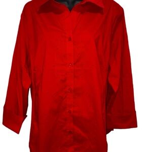 Zac & Rachel Vibrant Red Women's Button Down Shirt with Red Crystsls ⭐️NWT⭐️